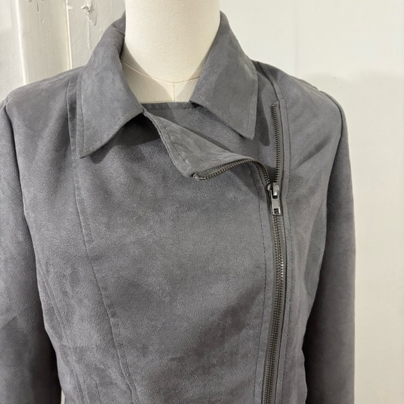 Jack BB Dakota Faux Suede Gray Jacket Asymmetrical Zip Size S Collar - Picture 2 of 11